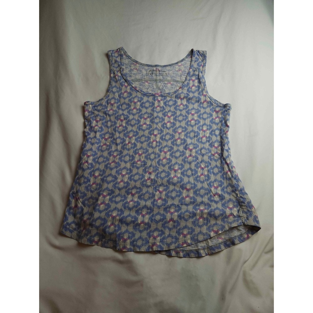 Eddie Bauer Outdoor Womens Large Blue Purple Geometric Tank Top Slub Knit